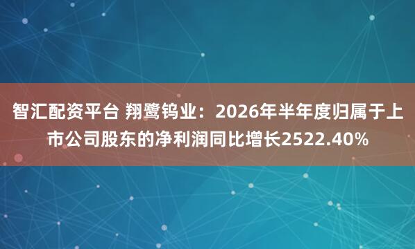 智汇配资平台 翔鹭钨业：2026年半年度归属于上市公司股东的净利润同比增长2522.40%